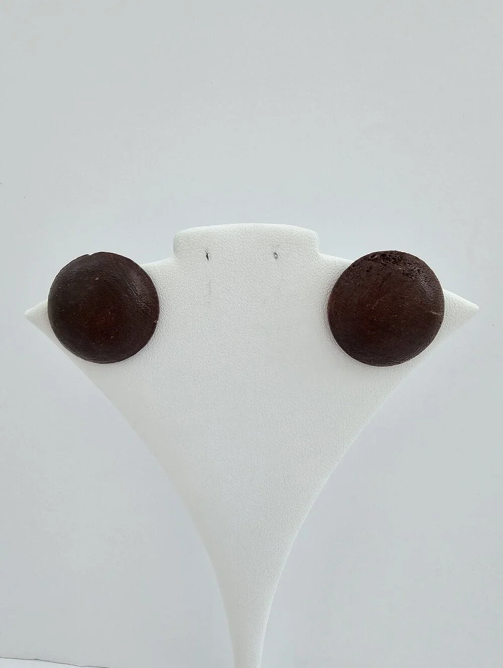 Vintage Natural Carved Wood Look Dome Stud Earrings Brown Boho Large Button Post